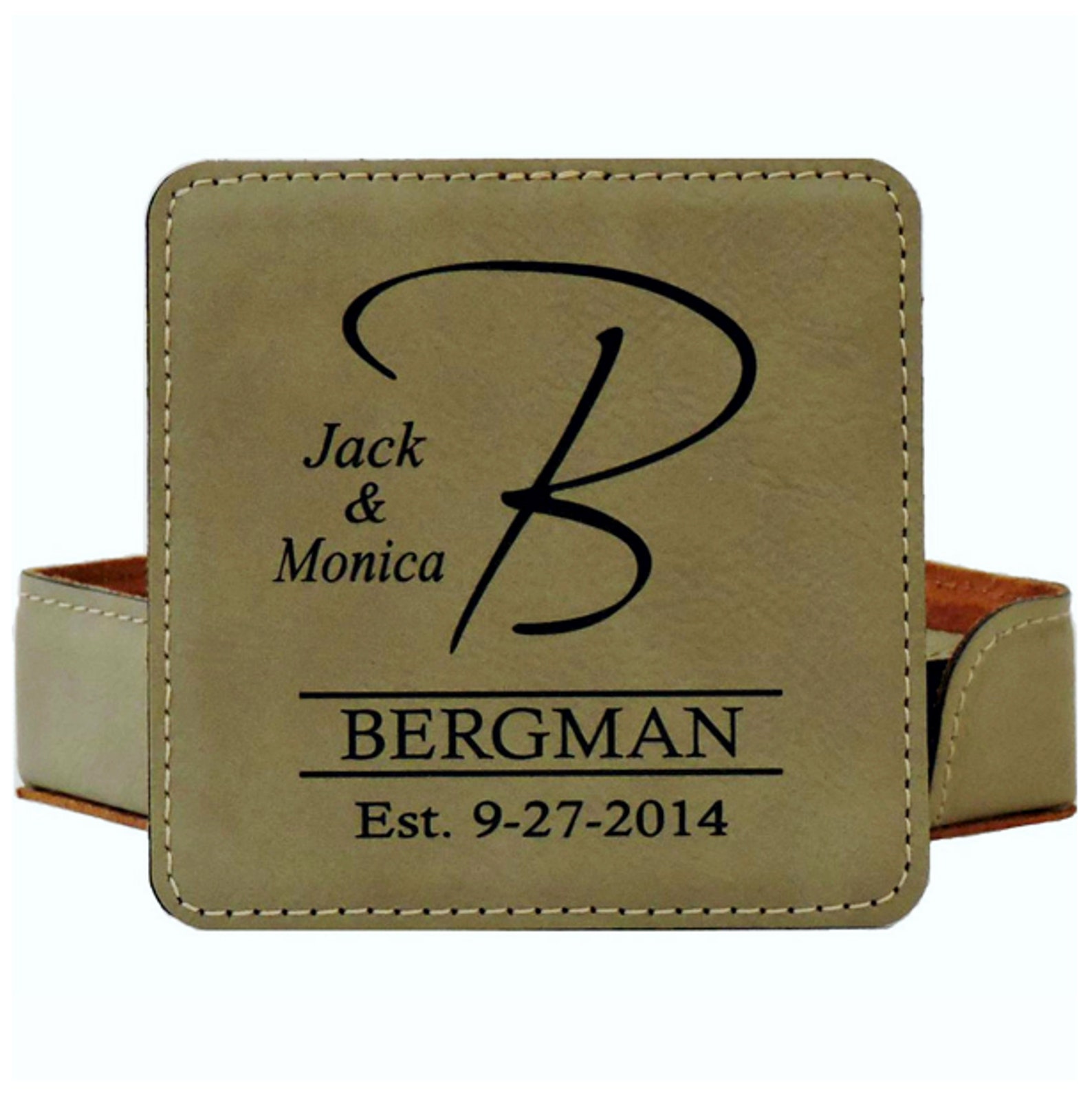 Black Leather 3rd anniversary Coasters Monogramed Family Name Etsy