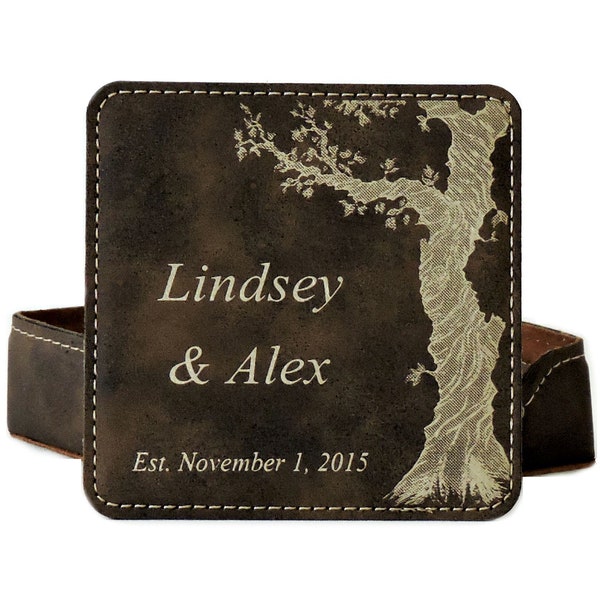 Monogramed  Coasters, 3rd Anniversary Leather Gifts, Monogramed Family Name, Vegan Leather Coasters Personalized