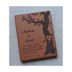 Gray Leather Anniversary Personalized Poem- Wall Decor- Customized with Names and Wedding Date ( and heart on the tree)