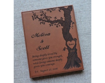 Gray Leather Anniversary Personalized Poem- Wall Decor- Customized with Names and Wedding Date ( and heart on the tree)