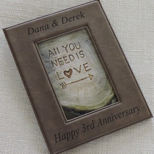 Anniversary Photo Frame, All You Need is Love, Leather Anniversary Frame , Leather Anniversary Gifts