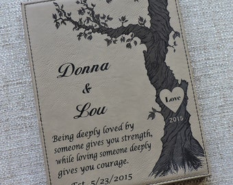Leather Anniversary Gift, Personalized Leather Poem with Tree-Heart-Wedding Date, Personalized Leather Plaque