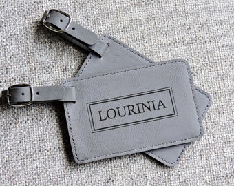 Birthday Gift for Traveler, Luggage Tags, Gray Leather Luggage Tags ( 2), Luggage Tags Gifts, Personalized Luggage Tags
