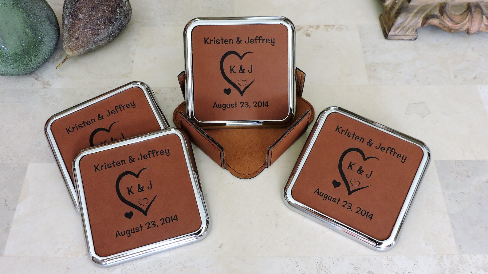 Anniversary Drink Coastersinitials Carved in a Heart Etsy