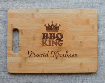 Cutting Board for Men, BBQ King Carving board, Grilling Gift for Grillmaster, Barbecue Serving board