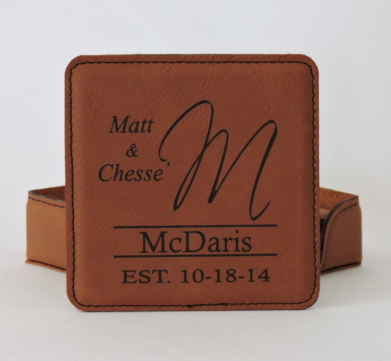 Leather Coasters Set of 6 With Holder and Personalized Laser Etsy