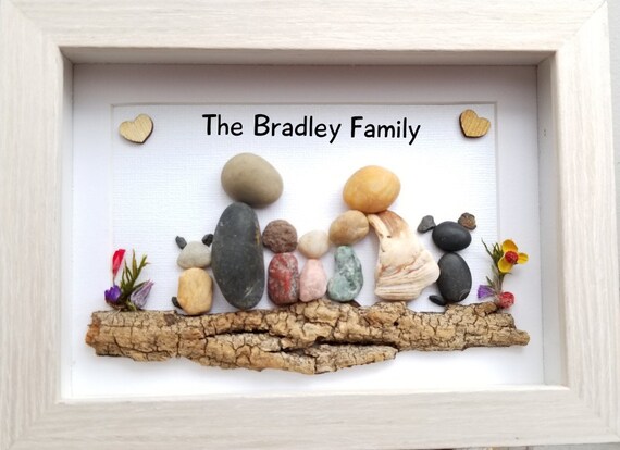 Family of Four Pebble Art Ornament \u2022 handmade \u2022 one of a kind \u2022 ready to ship