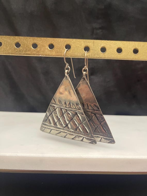 Large Silver Triangle Earrings - image 1