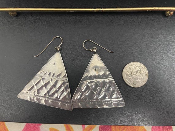 Large Silver Triangle Earrings - image 3