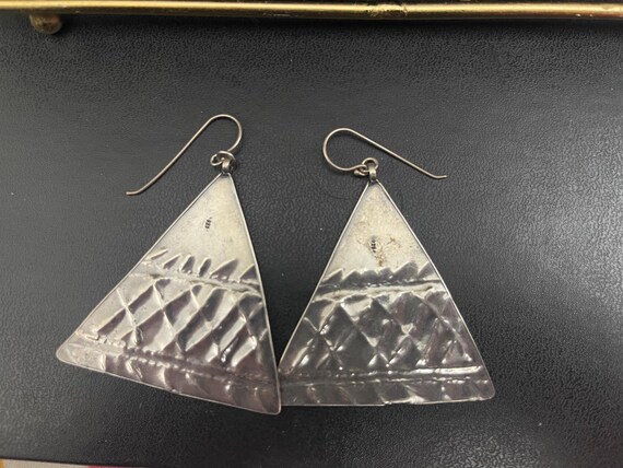 Large Silver Triangle Earrings - image 2