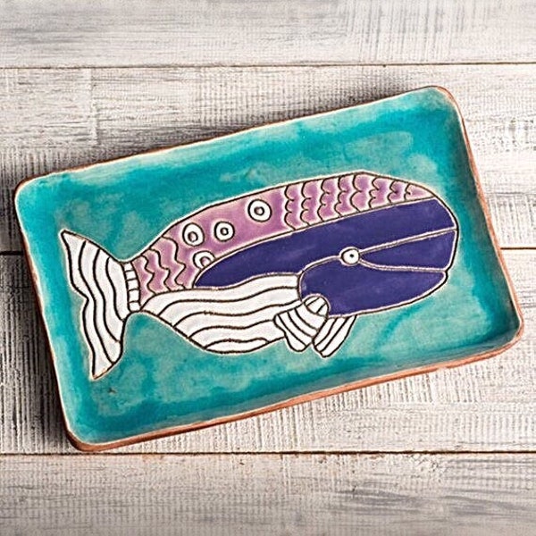 Sushi plate, ceramic jewelry holder plate, piatto rettangolare, piatto dipinto a mano, Ghristmas gift for nephew, ceramic whale plate, dish