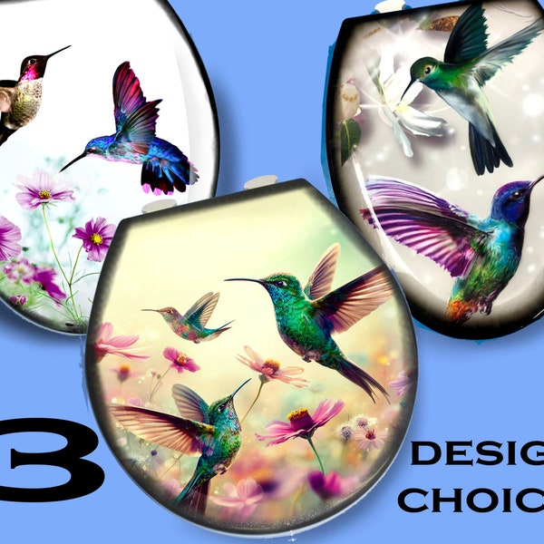 Hummingbirds Custom Airbrushed Toilet Seat, Premium Bemis Lid, Bath Decor, Bathroom Art