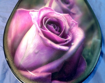 Lavender Rose Custom Airbrushed Toilet Seat, Premium Lid, Bath Decor, Bathroom Art