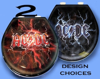 AC/DC Music Custom Airbrushed Toilet Seat,  ( 2 Designs to chose from) Premium Lid, Rock Band, Bathroom Art!!!