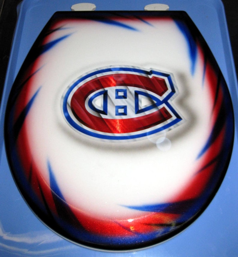 Montreal Canadiens Custom Airbrushed Toilet Seat, New Premium Lid, Hockey, Metal cut design, Bathroom Art image 1