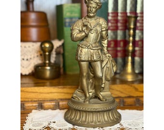 Vintage Gold Cast Metal Cavalier Statue Lamp Base Renaissance Figure 9 Inch