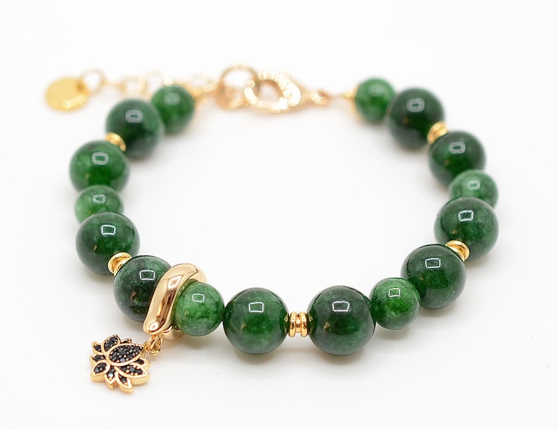 Real Jade bracelet, Lotus flower Jade Bracelet, Good Luck Gemstone bracelet, Healing Gemstones, Prosperity, Business Success, Nephrite Jade image 5