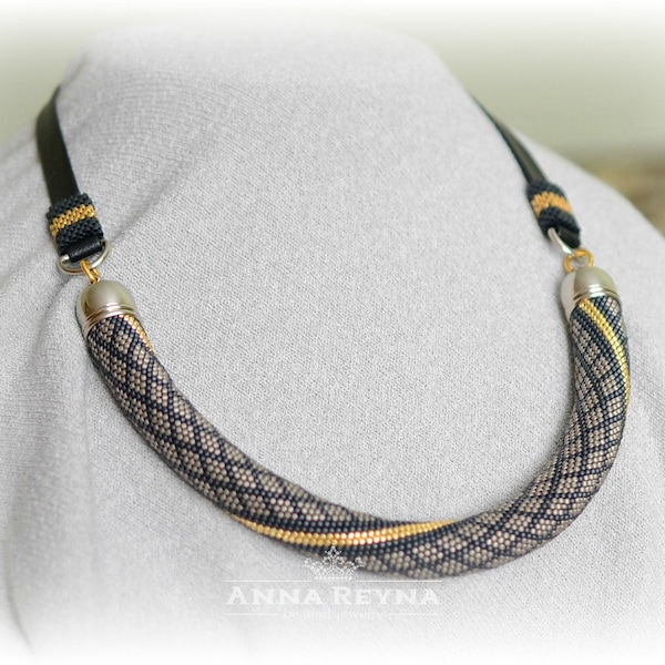 Beaded crochet necklace Gray, black and gray jewelry, Gray choker necklace, Bead crochet rope, office style jewelry, fashion jewelry women