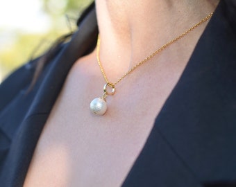 Collar de perlas sencillo para todos los días, Colgante de perlas diminutas, Gargantilla de perlas, Collar de perlas minimalista en plata y oro, Perla de algodón