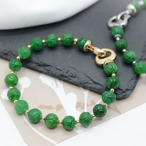 Deep Green Jade bracelet, Good Luck Gemstone bracelet, Lotus Jade Bracelet, Healing Gemstones, Prosperity, Business Success, Nephrite Jade