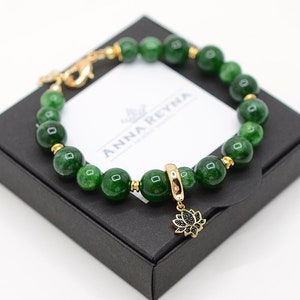 Real Jade bracelet, Lotus flower Jade Bracelet, Good Luck Gemstone bracelet, Healing Gemstones, Prosperity, Business Success, Nephrite Jade image 2