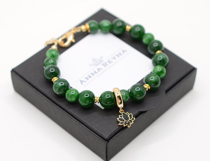 Real Jade bracelet, Lotus flower Jade Bracelet, Good Luck Gemstone bracelet, Healing Gemstones, Prosperity, Business Success, Nephrite Jade image 2