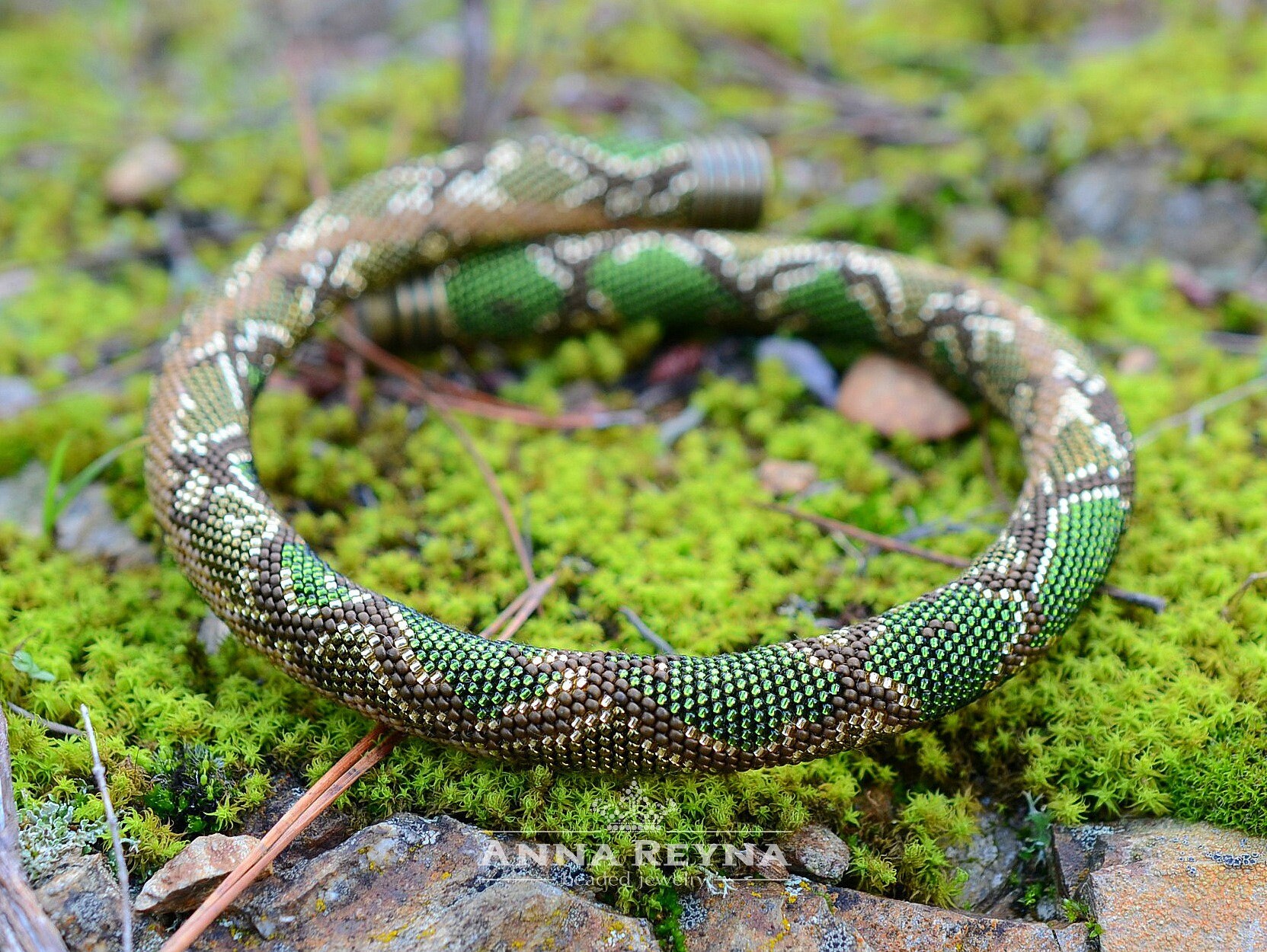 Snake Beaded Necklace Green Python Bead Crochet Necklace Etsy UK