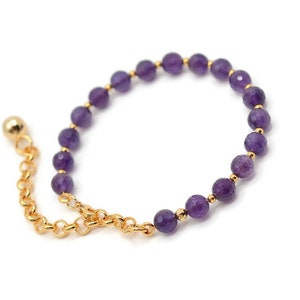 Pulseira de ametista, Pulseira ajustável de pedras preciosas, Conjunto de joias de ametista, Pedras preciosas de cura, Prosperidade, Pedras da sorte, Pedra de nascimento de ametista