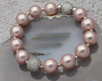 Blush Pink Shell Pearl Bracelet silver, Classic Pearl Bracelet, Elegant Bracelet, Wedding bracelet, Artisan Bracelet, Dainty Gift for her