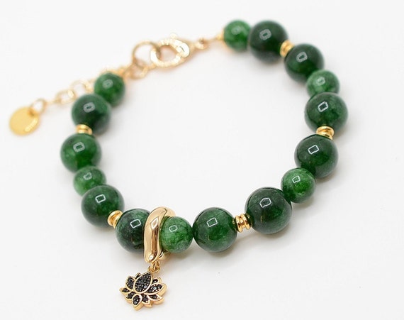 Real Jade Bracelet Lotus Flower Jade Bracelet Good Luck - Etsy