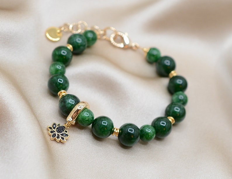 Real Jade Bracelet Lotus Flower Jade Bracelet Good Luck Etsy