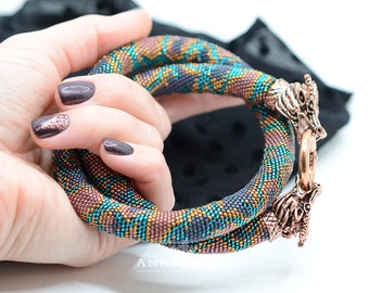 Seed bead dragon, Ouroboros beaded necklace, Bronze dragon choker, Eternity Infinity Symbol Necklace, Mother of Dragons, Gothic necklace