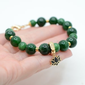 Real Jade bracelet, Lotus flower Jade Bracelet, Good Luck Gemstone bracelet, Healing Gemstones, Prosperity, Business Success, Nephrite Jade image 6