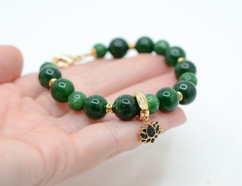 Real Jade bracelet, Lotus flower Jade Bracelet, Good Luck Gemstone bracelet, Healing Gemstones, Prosperity, Business Success, Nephrite Jade image 6