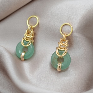Jade gold earrings, Green gemstone stud earrings, Jade Donuts pendant earrings, Byzantine chainmail earrings, Nephrite Jade drop earrings