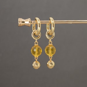 Citrine dangle earrings, November Birthstone Gift, Huggie Hoop Earrings, Yellow Gemstone earrings, Cool Transformer earrings, Gift for her