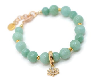 Real Jade bracelet, Lotus flower Jade Bracelet, Good Luck Gemstone bracelet, Healing Gemstones, Prosperity, Money bracelet, Nephrite Jade
