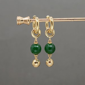 Jade earrings in gold, Green stone drop earrings, Huggie Hoop Earrings, Aesthetic earrings, Cool Transformer earrings, Best Gift for her
