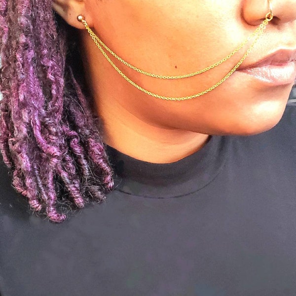 Double up nose ring chain