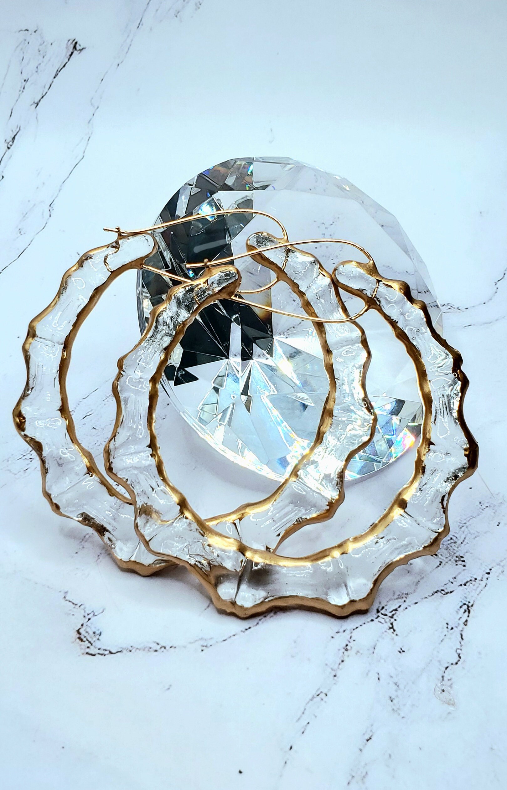 Bamboo Style Hoop Earrings Goldtone - 3.25" Round & 3.5