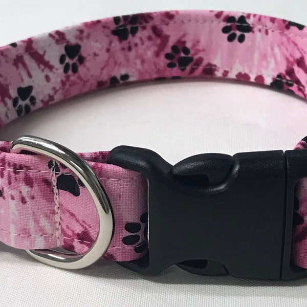 dog collar, pink tie dye paw prints, paw prints, paw print dog collar, paw print collar, tie dye dog collar, tie dye collar, female collar