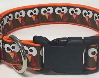 dog collar, turkey faces, thanksgiving, thanksgiving dog collar, thanksgiving collar, turkey dog collar, turkey collar, fall dog collar