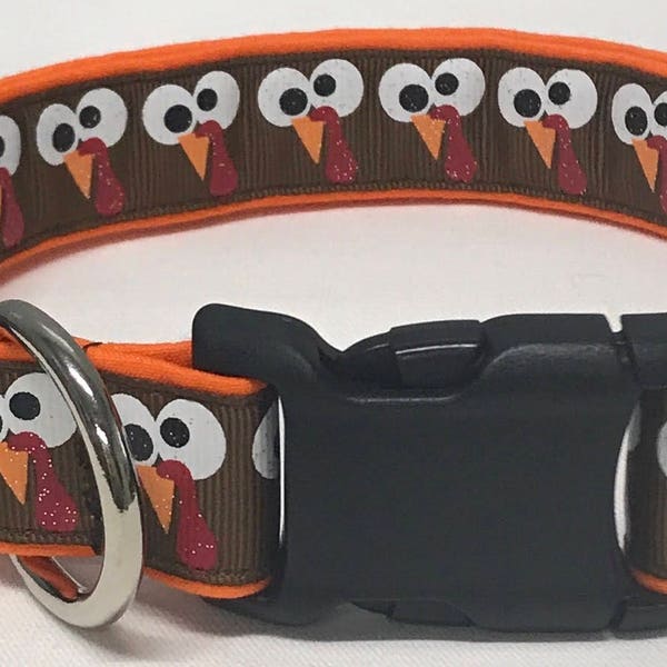 dog collar, turkey faces, thanksgiving, thanksgiving dog collar, thanksgiving collar, turkey dog collar, turkey collar, fall dog collar