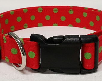 dog collar, holiday polka dots, christmas dog collar, christmas collar, holiday dog collar, holiday collar, xmas dog collar, xmas collar