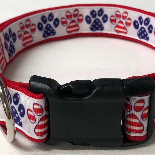 dog collar, patriotic paw prints 2, America, americana, patriotic, patriotic dog collar, patriotic collar, usa, fourth of July