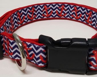 Dog Collar, Chevron Anchors, anchor dog collar, nautical dog collar, beach dog collar, chevron dog collar