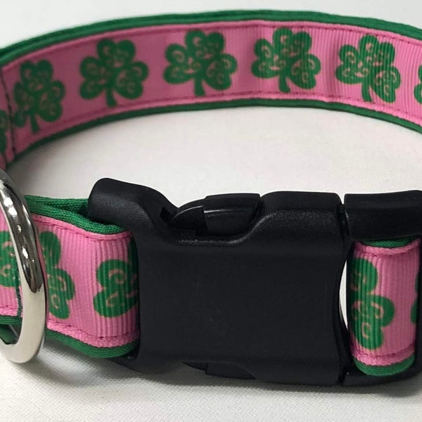 dog collar, pink shamrock, st. Patricks, st. Patricks day, shamrock, shamrock collar, st. Patricks day dog collar, st. Patricks collar