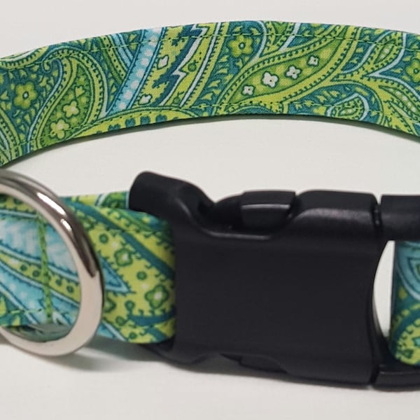 Dog Collar, Green/Yellow Paisley, paisley dog collar, paisley collar