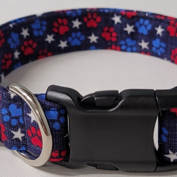 dog collar, patriotic paw prints 2, 4th of july, patriotic dog collar, patriotic collar, 4th of july dog collar, americana
