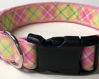 dog collar, spring plaid, spring, spring dog collar, spring collar, easter, easter dog collar, easter collar, plaid, plaid dog collar